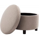 WOVENBYRD 24-Inch Round Storage Ottoman with Lift Off Lid Light Brown
