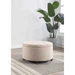 WOVENBYRD 28-Inch Button Tufted Round Storage Ottoman with Lift Off Lid Light Brown