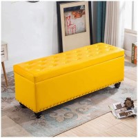 XCJ Storage Ottoman Space Saving Foot Rest Stool Seat Comfy Sponge Bench Space-Saving Faux Leather Easy to Clean Color : Yellow Size : 40x40x45cm