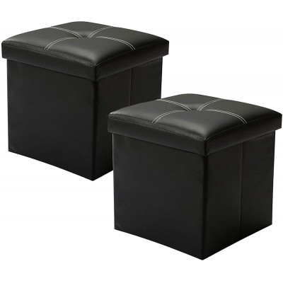 YCOCO Faux Leather Small Square Foot Rest Stools,Foot Stool with Storage,Folding Storage Ottoman Footrest Stool for Faux Leather Ottoman Chest,Toy Box Chest,11.8"X11.8"X11.8",Black Pack of 2