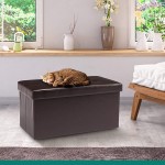 YITAHOME 80L Folding Storage Ottoman Bench  Faux Leather Footrest with Memory Foam Padded Seat for Living Room Bedroom and Hallway Brown
