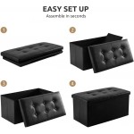 YOUDENOVA 30 inches Folding Storage Ottoman 80L Storage Bench for Bedroom and Hallway Faux Leather Black Footrest with Foam Padded Seat Support 350lbs
